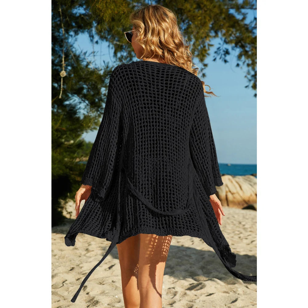 Flare Sleeve Tie Waist Surplice Top with Flattering Bust and Length Clothing Tops Trendsi