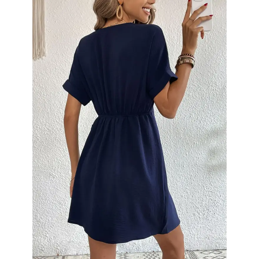 Trendy Ruched Tie Dress with Flirty Balloon Sleeves Clothing Tops Trendsi