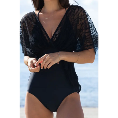 Lace-Up V-Neck Half-Sleeve Swim Sensation Trendsi