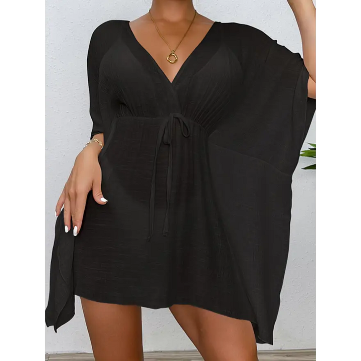 Glam Tied Surplice Half Sleeve Sheer Top Trendsi