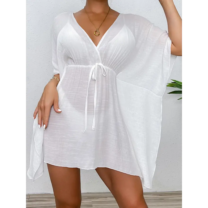 Glam Tied Surplice Half Sleeve Sheer Top Trendsi