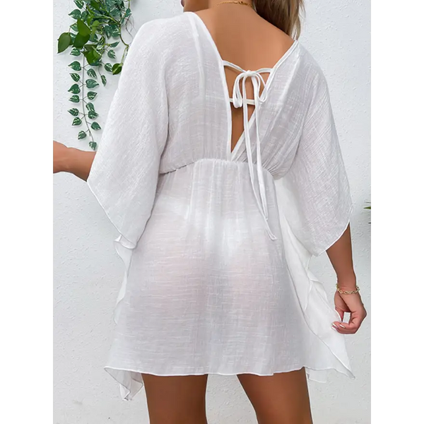 Glam Tied Surplice Half Sleeve Sheer Top Trendsi