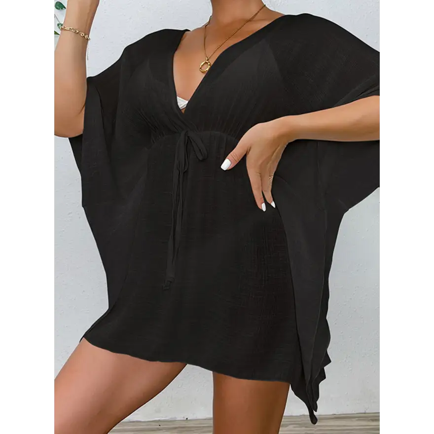 Sheer Tied Surplice Blouse - 100% Polyester Trendsi