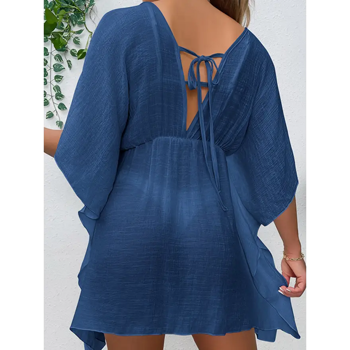 Glam Tied Surplice Half Sleeve Sheer Top Trendsi