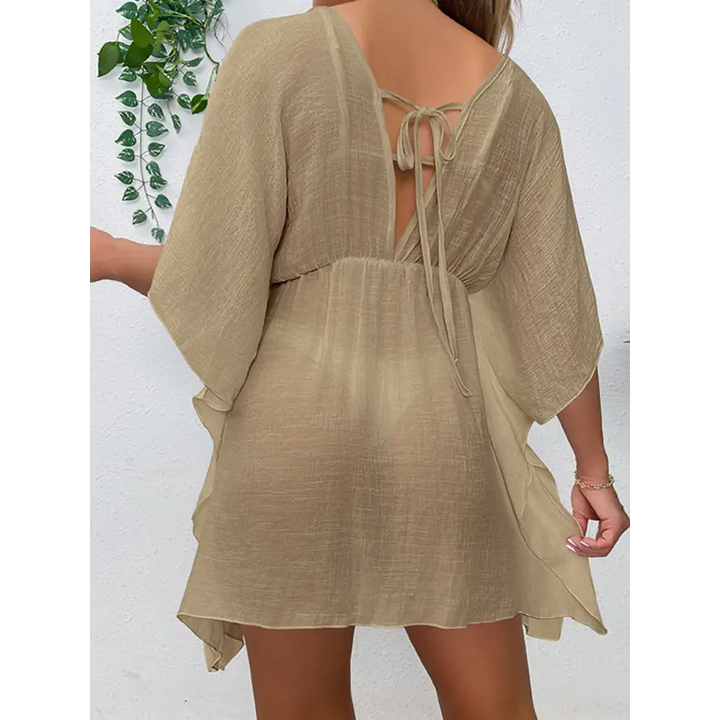 Glam Tied Surplice Half Sleeve Sheer Top Trendsi