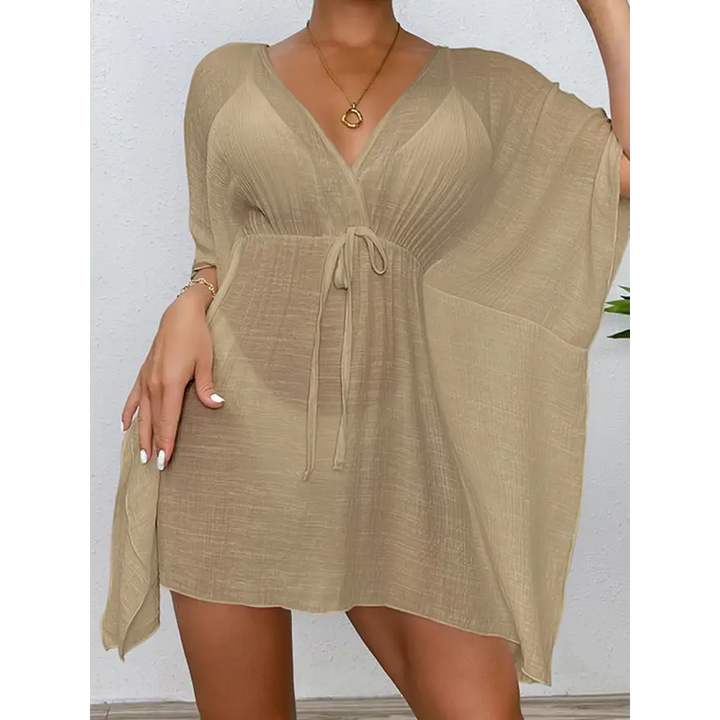 Glam Tied Surplice Half Sleeve Sheer Top Trendsi