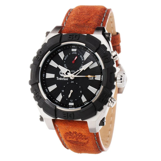 Timberland Brown Leather Dress Watch with Black Dial and Silver Case