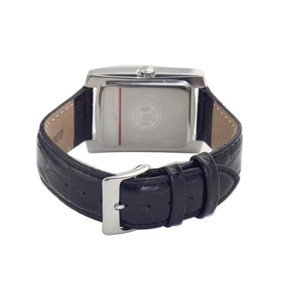 Time Force Black Leather Dress Watch Silver Steel 30mm Analog Quartz