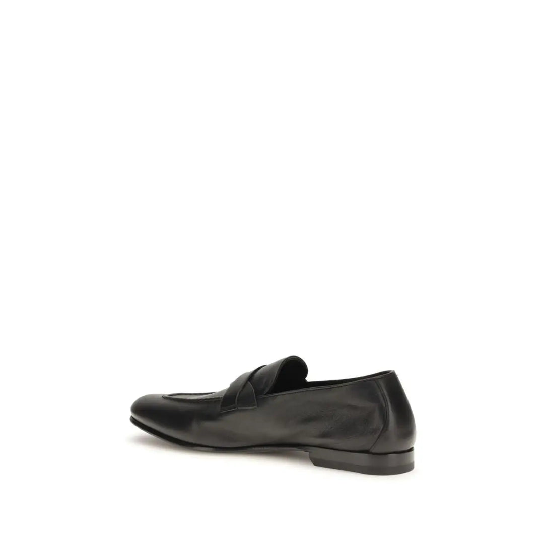 Tom Ford Black Calf Leather Bos Taurus Slip-on Loafers