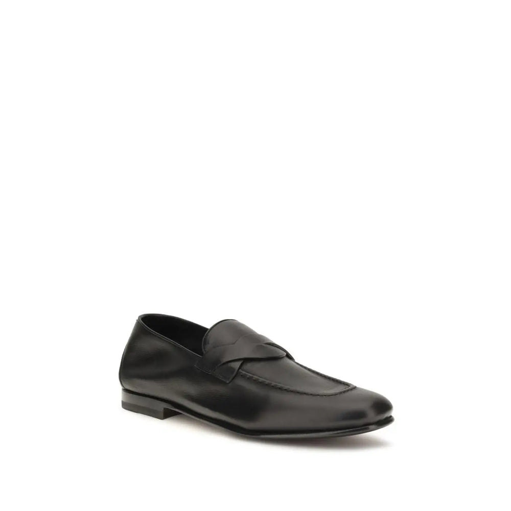 Tom Ford Black Calf Leather Bos Taurus Slip-on Loafers