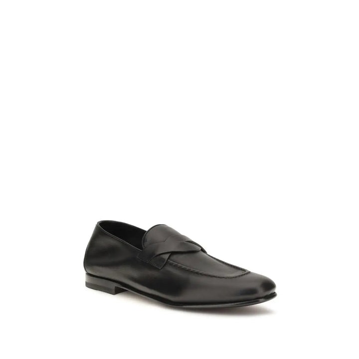 Tom Ford Black Calf Leather Bos Taurus Slip-on Loafers