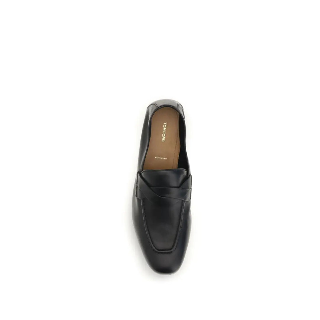 Tom Ford Black Calf Leather Bos Taurus Slip-on Loafers