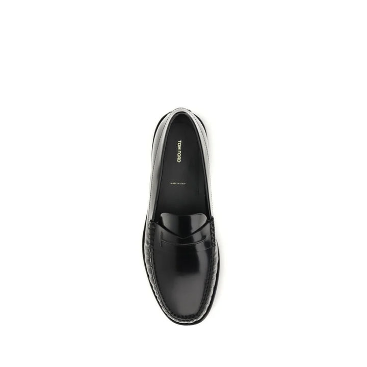 Tom Ford Black Calf Leather Bos Taurus Slip-On Loafers