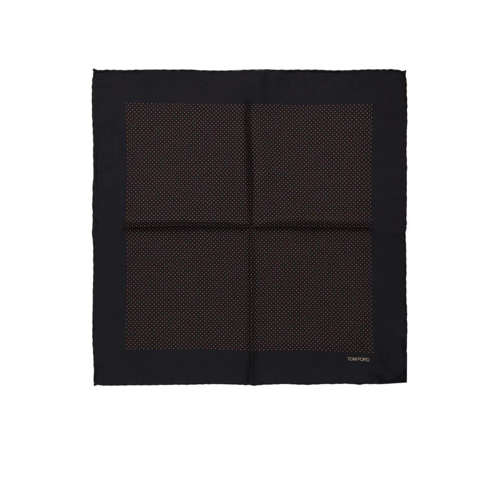 Tom Ford Black Silk Polka Dot Pocket Square Red Accents