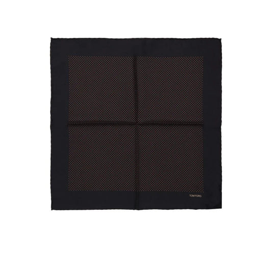 Tom Ford Black Silk Polka Dot Pocket Square Red Accents