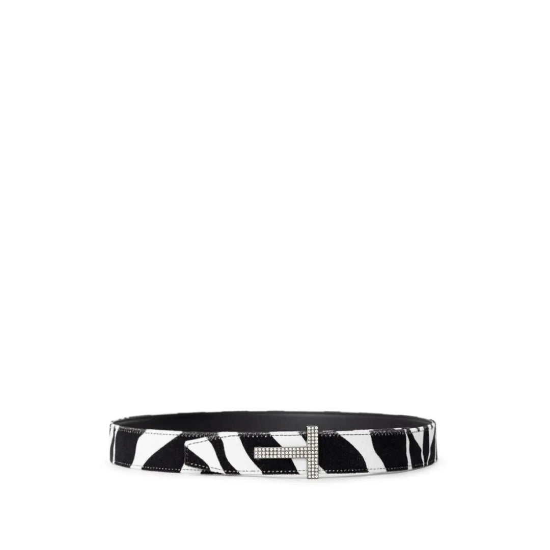 Tom Ford Black and White Leather Regular Belt