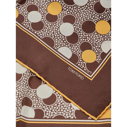 Tom Ford Brown Silk Pocket Square with Multicolor Circle Print