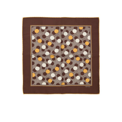 Tom Ford Brown Silk Pocket Square with Multicolor Circle Print