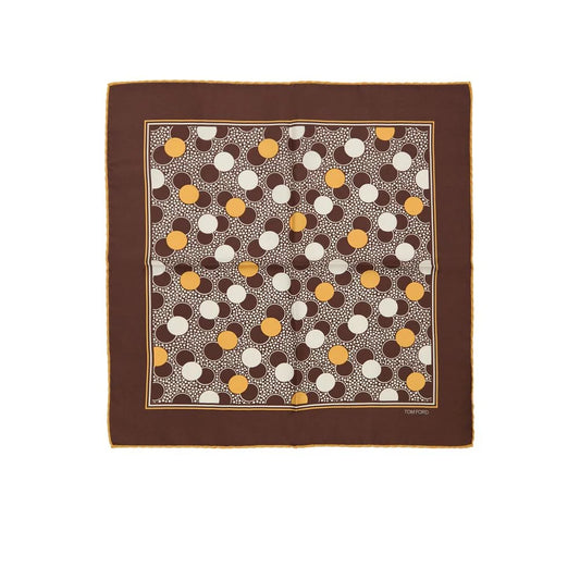 Tom Ford Brown Silk Pocket Square with Multicolor Circle Print