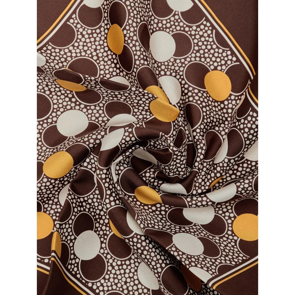 Tom Ford Brown Silk Pocket Square with Multicolor Circle Print