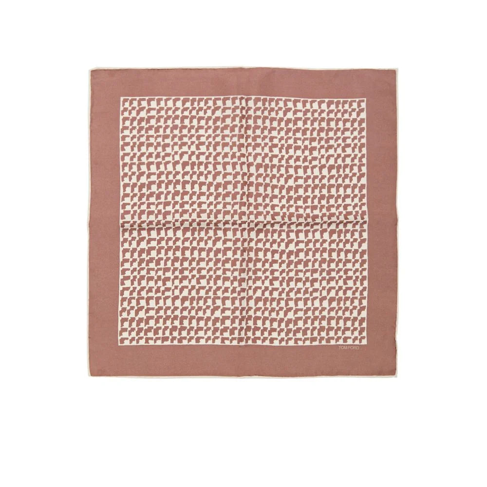 Tom Ford Brown Silk Pocket Square with White Trim and Logo