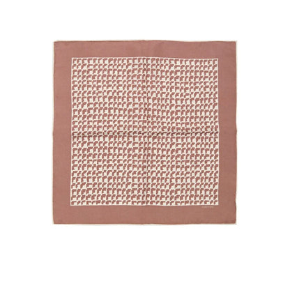 Tom Ford Brown Silk Pocket Square with White Trim and Logo