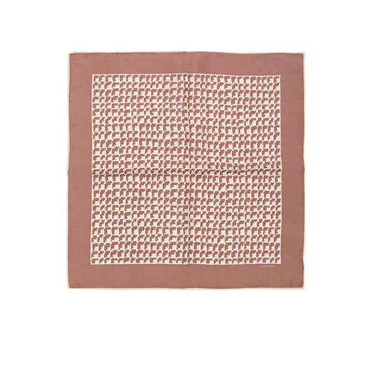 Tom Ford Brown Silk Pocket Square with White Trim and Logo