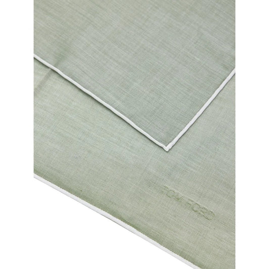 Tom Ford Green Cotton Pocket Square with White Trim