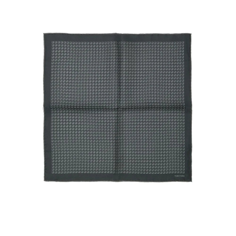 Tom Ford Green Silk Pocket Square with Signature Logo Print