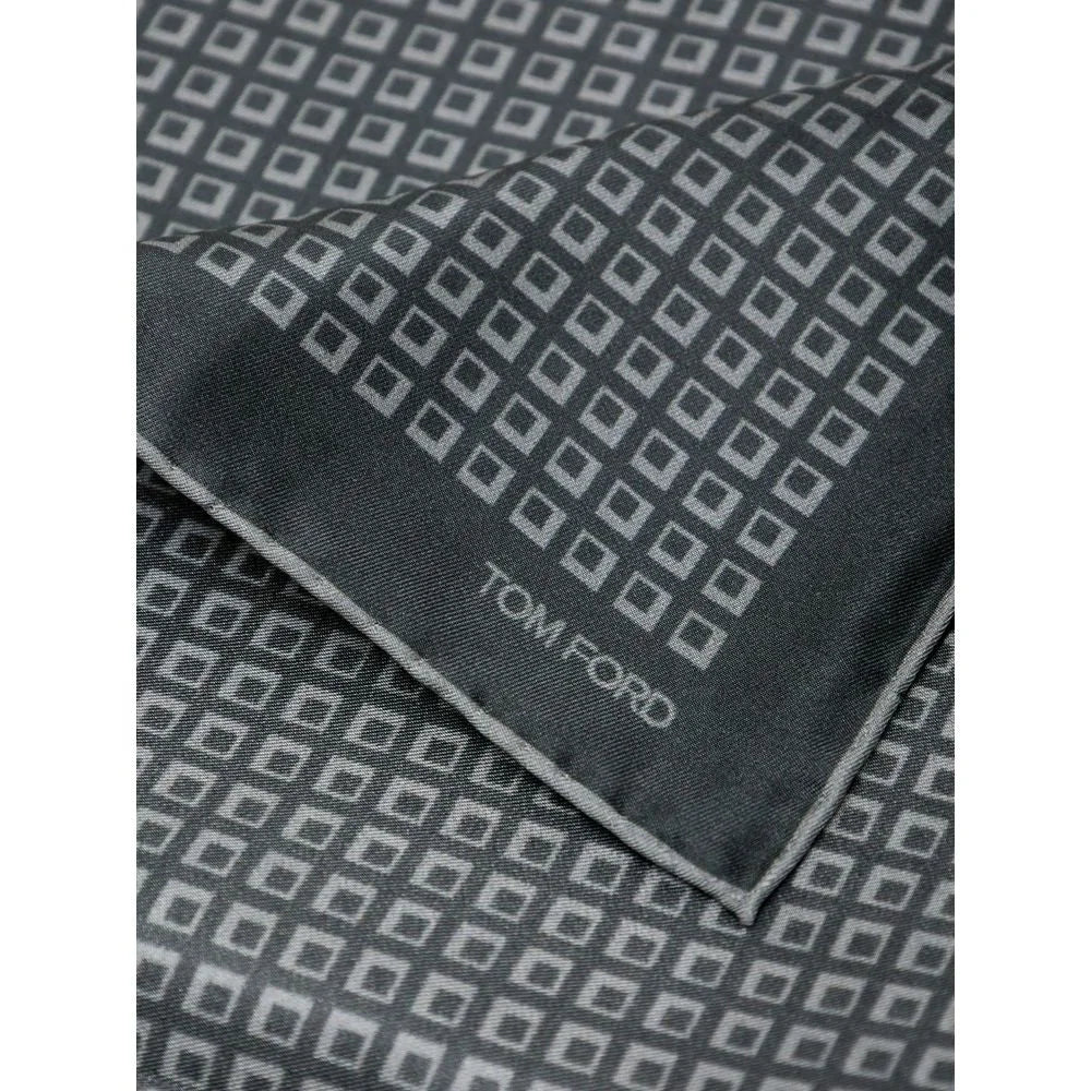 Tom Ford Green Silk Pocket Square with Signature Logo Print