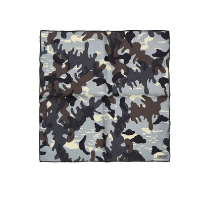 Tom Ford Light Gray Camouflage Print Silk Pocket Square