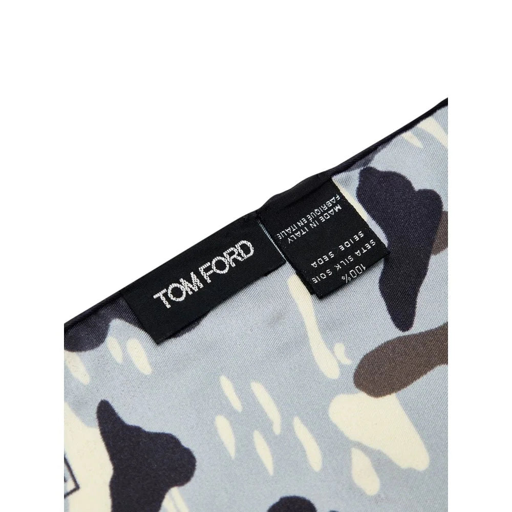 Tom Ford Light Gray Camouflage Print Silk Pocket Square