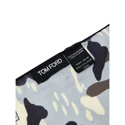 Tom Ford Light Gray Camouflage Print Silk Pocket Square