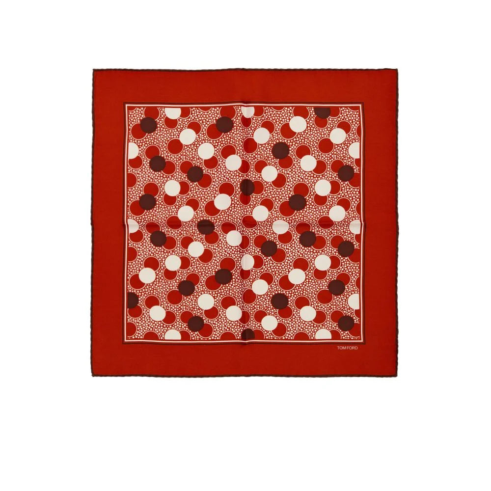 Tom Ford Red Silk Pocket Square with Multicolored Circle Print