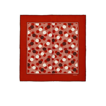 Tom Ford Red Silk Pocket Square with Multicolored Circle Print