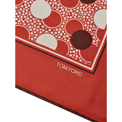 Tom Ford Red Silk Pocket Square with Multicolored Circle Print