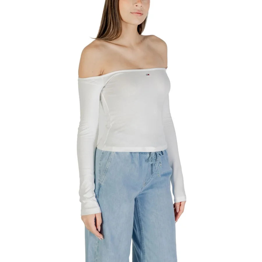 Tommy Hilfiger Jeans Cream Recycled Cotton Long Sleeve T-Shirt