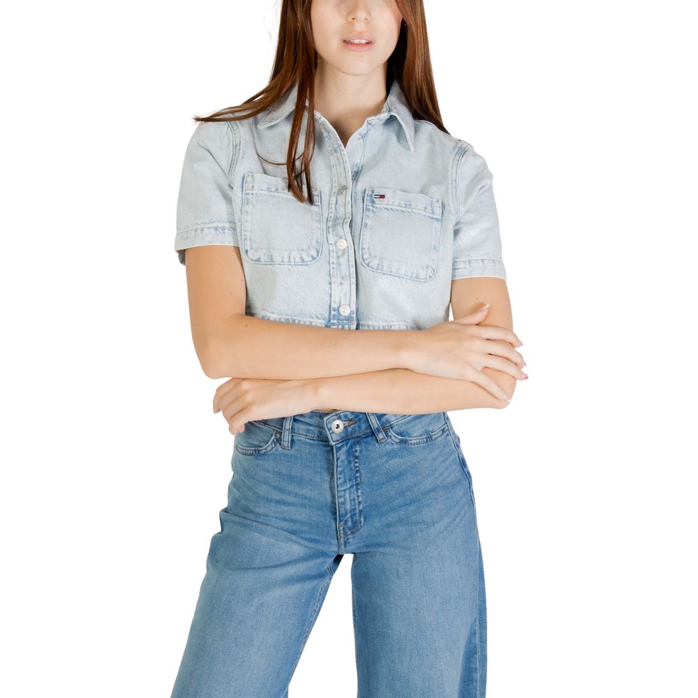 Tommy Hilfiger Jeans Shirts - Light Blue Recycled Cotton Shortsleeve Shirt