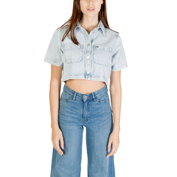 Tommy Hilfiger Jeans Shirts - Light Blue Recycled Cotton Shortsleeve Shirt