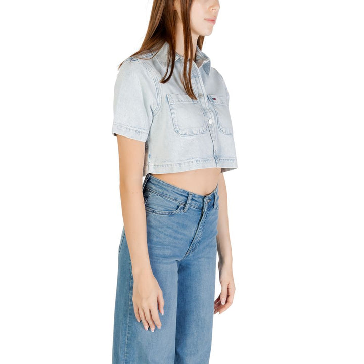 Tommy Hilfiger Jeans Shirts - Light Blue Recycled Cotton Shortsleeve Shirt