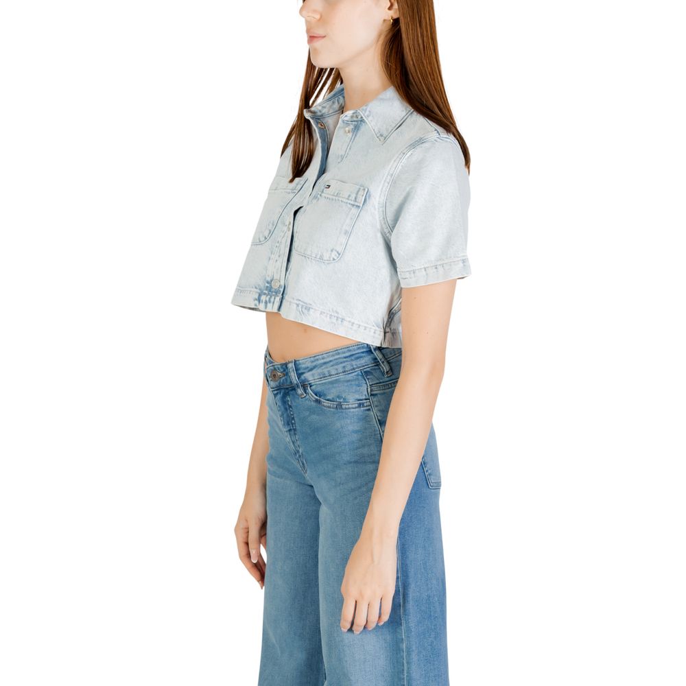 Tommy Hilfiger Jeans Shirts - Light Blue Recycled Cotton Shortsleeve Shirt