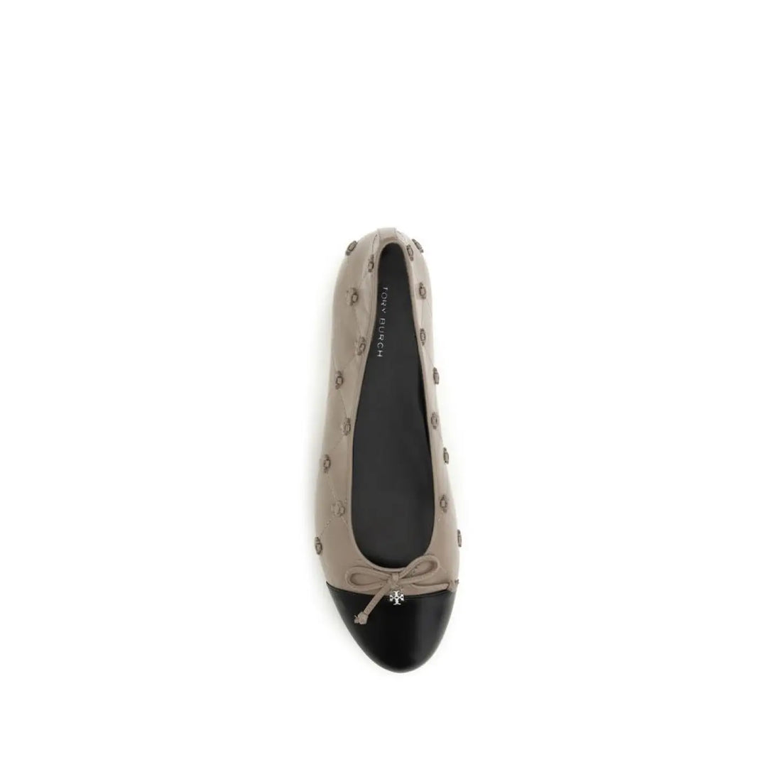 Tory Burch Beige Calf Leather Bos Taurus Ballet Flats