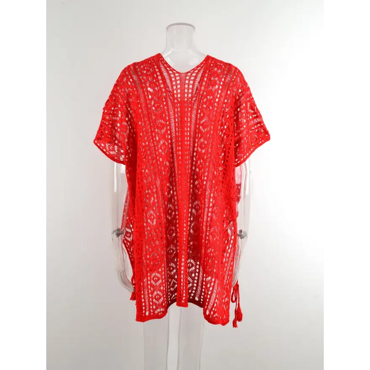 Beach Ready Cutout Tassel v Neck Cover Up - Women’s Clothing