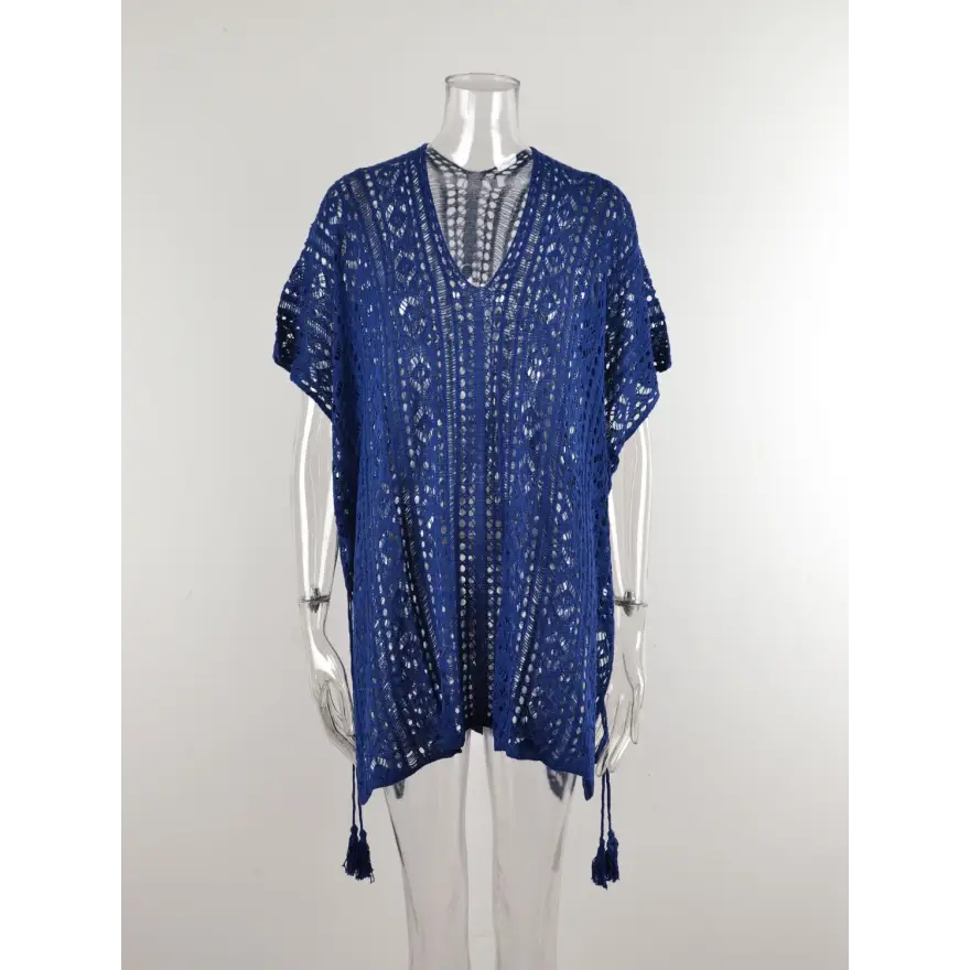 Beach Ready Cutout Tassel v Neck Cover Up - Women’s Clothing