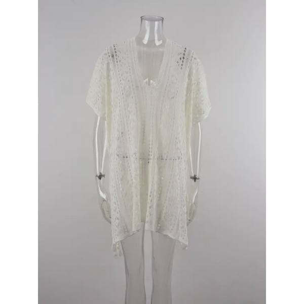 Beach Ready Cutout Tassel v Neck Cover Up - Women’s Clothing