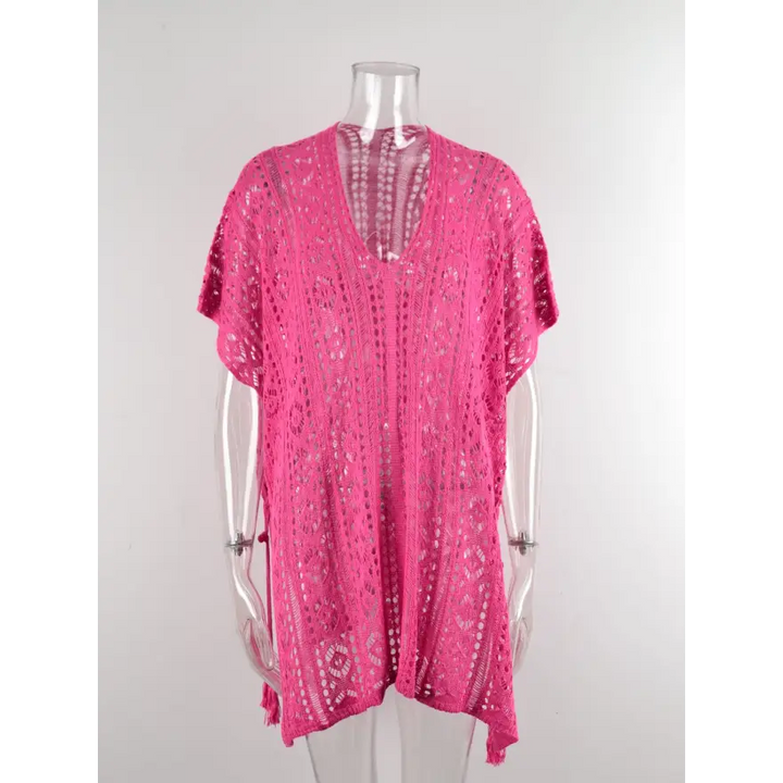 Beach Ready Cutout Tassel v Neck Cover Up - Women’s Clothing