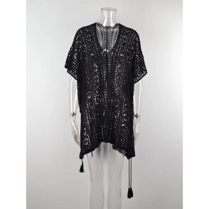 Beach Ready Cutout Tassel v Neck Cover Up - Women’s Clothing
