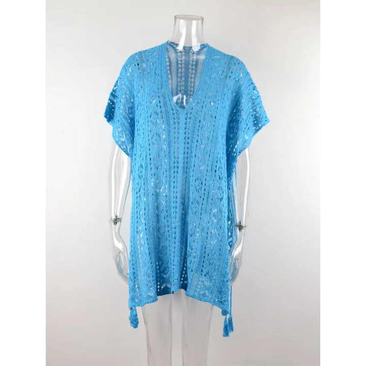 Beach Ready Cutout Tassel v Neck Cover Up - Women’s Clothing