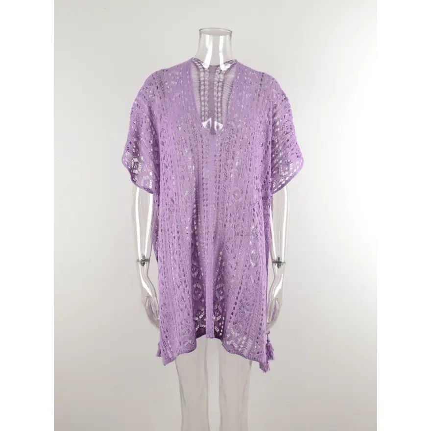 Beach Ready Cutout Tassel v Neck Cover Up - Women’s Clothing