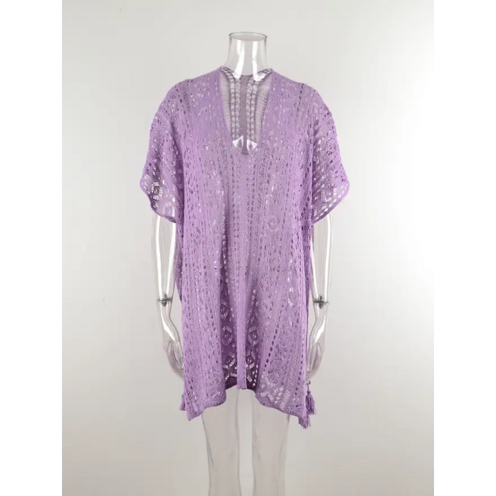 Beach Ready Cutout Tassel v Neck Cover Up - Women’s Clothing